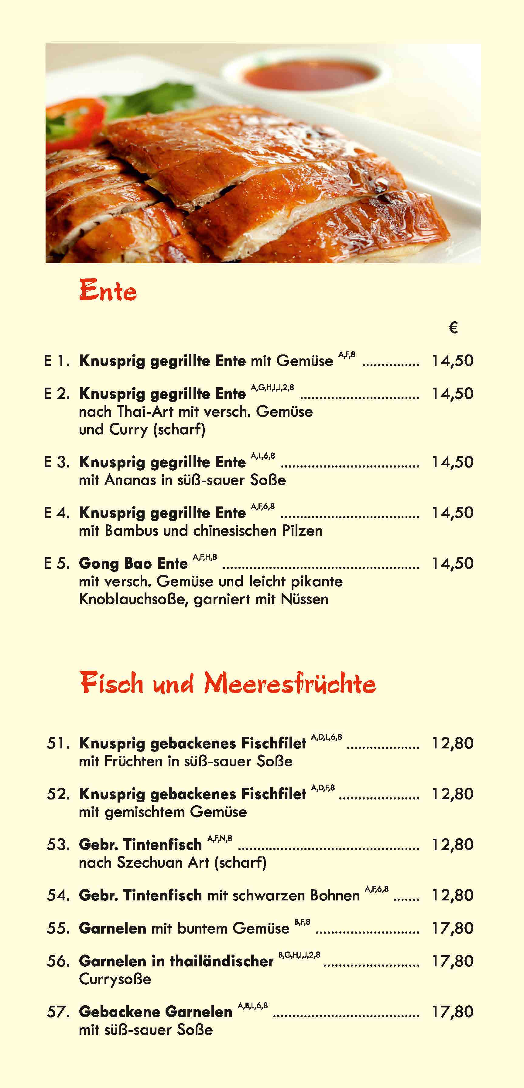 chinesisch- mongoisches Essen Speisekarte Bielefeld