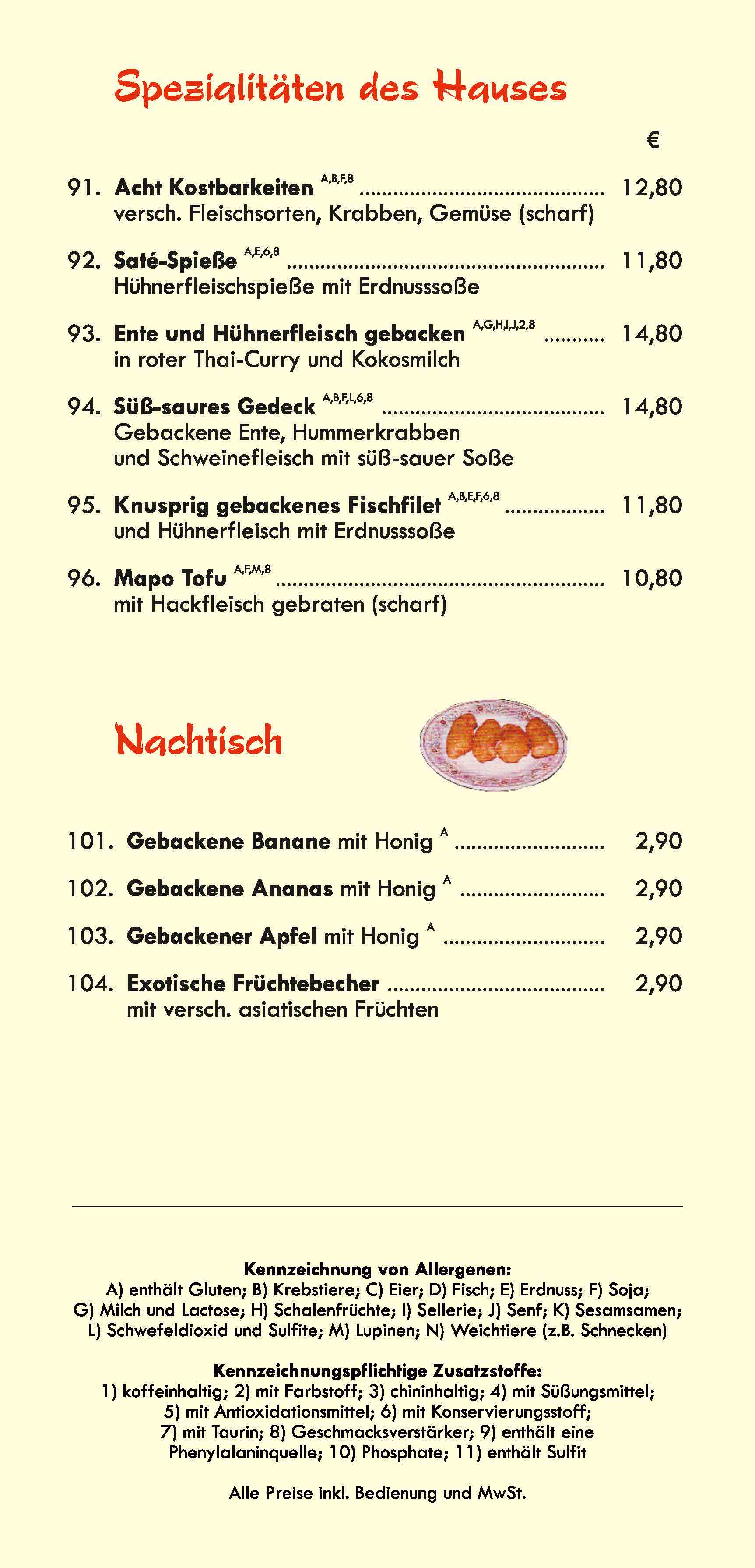 chinesisch- mongoisches Essen Speisekarte Bielefeld