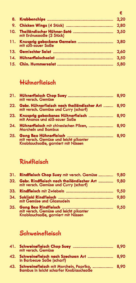chinesisch- mongoisches Essen Speisekarte Bielefeld