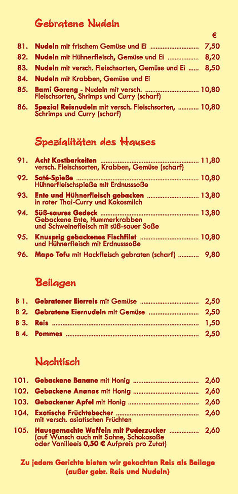 chinesisch- mongoisches Essen Speisekarte Bielefeld
